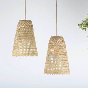 Cone Shaped Bamboo Wood Pendant Light Woven Asian Lampshade Hanging Ceiling Lamp OEM Supplier Vietnam - Product Image 1