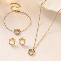 Collier et bracelet avec pendentif lettre D en strass de luxe léger, bijoux en acier inoxydable plaqué sous vide pour femmes