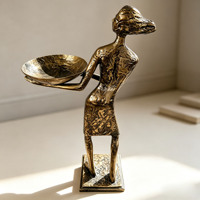 Statue de femme moderne en aluminium, faite à la main, tenant un bol, figurine, sculptures, art, décoration de table, décoration de sol, plateau, ornement, cadeau