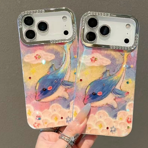 Bleu lumière océan baleine arc-en-ciel diamant pour iPhone 17 16 15 14 Pro Max coque de téléphone IMD caméra lentille fleur paillettes R <span class=keywords><strong>couverture</strong></span> arrière - Product Image 1