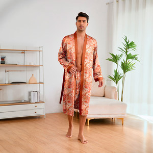 Accappatoio in Raso a Maniche Lunghe, Pigiama in Seta Ghiaccio <span class=keywords><strong>da</strong></span> <span class=keywords><strong>Uomo</strong></span> per Europa e America, Camicia <span class=keywords><strong>da</strong></span> Notte Estiva, Abbigliamento per Casa - Product Image 2