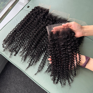 Closure en dentelle HD 5x5 Kinky Curly, 100% cheveux humains, noir naturel # Closure en cheveux humains 1B pré-épilée avec nœuds blanchis pour femmes - Product Image 1