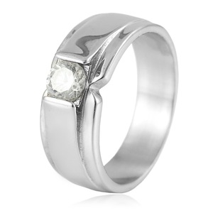 Yunnique Stainless Steel Round Diamond <b>Ring</b> Bezel Setting <b>Silver</b> US Unisex Engagement Jewelry Geometric Design FY21069 Dongguan - Product Image 1