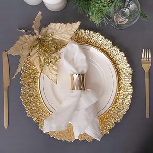 Assiettes de Présentation Dorées Électroplaquées 13 Pouces, Motif Corail, en Plastique Incassable, pour Mariages de Luxe et Banquets - Product Image 5