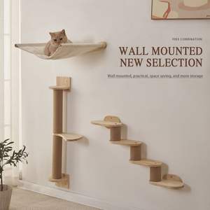 <span class=keywords><strong>Arbre</strong></span> <span class=keywords><strong>à</strong></span> <span class=keywords><strong>chat</strong></span> mural en bois massif, griffoir mural en bois, plateforme suspendue avec escalier pour <span class=keywords><strong>chat</strong></span> - Product Image 2