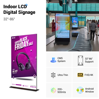 Pantalla Táctil LCD 4K de 65 Pulgadas para Interiores, Compatible con HDR, Relación de Contraste de 1200:1, Soporte de Piso, Publicidad para Comercios y Centros Comerciales