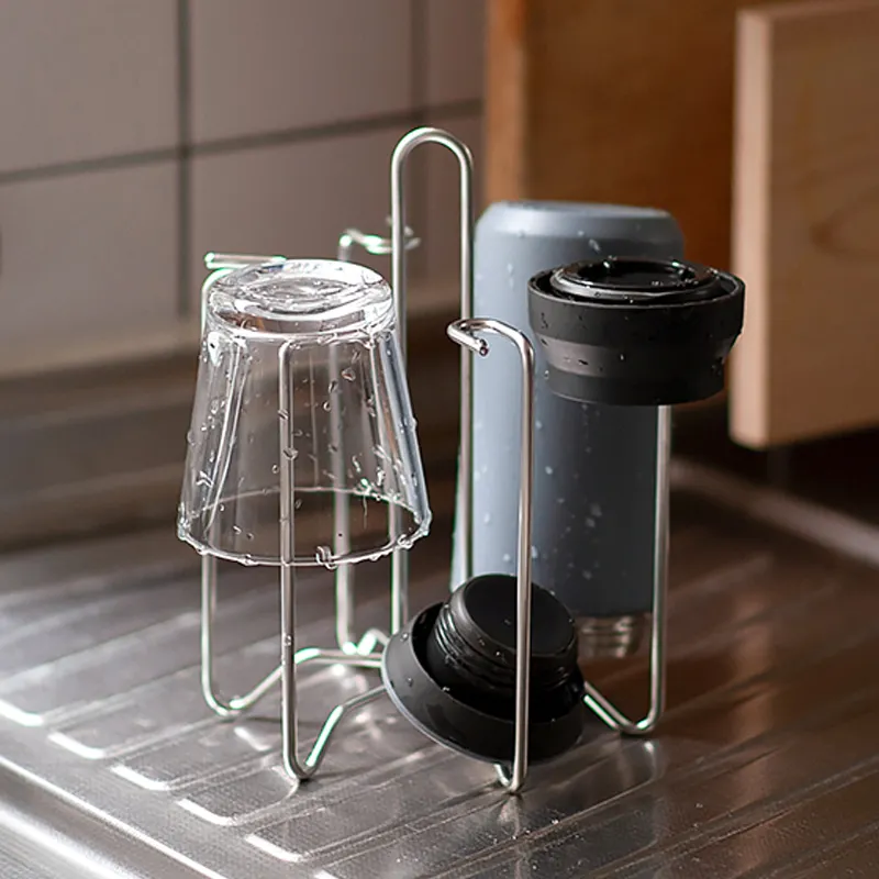 Hot Sale Stainless Steel Tea Coffee Cup Draining Rack Water Bottle Storage Stand Holder for Desktop