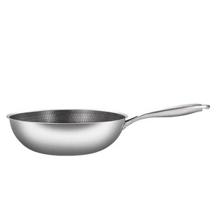 32cm Fabricación de fábrica Utensilios de cocina Wok Antiadherente Panal de acero inoxidable Cocina Freír Wok Pan con tapa de vidrio - Product Image 2