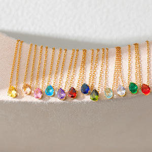 Collar con abalorio de piedra de nacimiento <span class=keywords><strong>en</strong></span> forma de lágrima de acero inoxidable, collar de piedras preciosas personalizado minimalista delicado, regalo de cumpleaños - Product Image 1