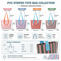 Sac fourre-tout en PVC rayé pour femmes, avec doublure en polyester, imperméable, grande capacité, détails brodés, pour femmes