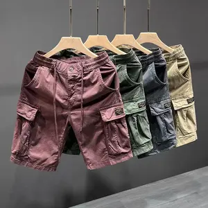 Fashion Brand New Advanced Sense Fuchsia Casual Cargo Shorts Men's Summer Burst Loose Large Size Pure Cotton