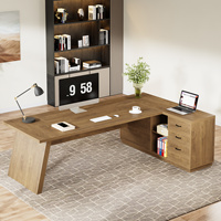 Bureau de direction en L de 78 pouces avec tiroirs, classeur latéral et étagères de rangement, mobilier de bureau marron, vente en gros OEM