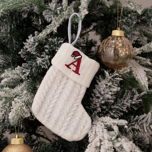 New <b>Hot</b> Sale White Knitted Embroidered Letter A-Z <b>Socks</b> Christmas Stockings Candy Gift Bag Tree Decoration for Home Party - Product Image 1