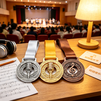 Diseña tu propia medalla musical 3D personalizada de aleación de zinc chapada en oro con grabado UV para fabricantes, premio para finalistas de carreras.