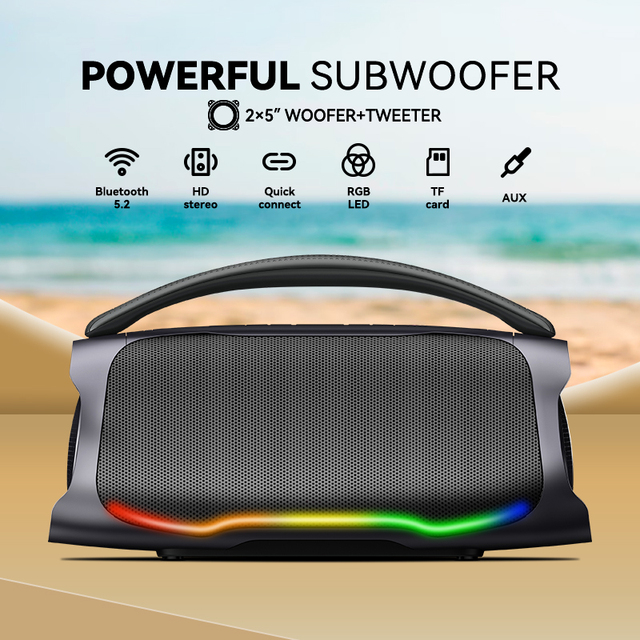 New Blue Tooth Portable Boombox RGB Light Dual Bass Indoor and Outdoor Party Karaoke Speaker FM Radio USB Music Player