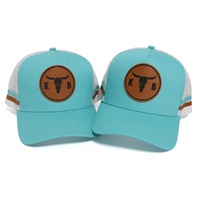 Gorras de Béisbol Trucker Azules de 5 Paneles con Logotipo Personalizado de Alta Calidad, Gorras Deportivas de Moda Hip Hop para Hombre y Mujer con Parche de Cuero