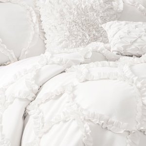 Shabby Bộ Chăn Ga Gối Có Họa Tiết Nhún Bèo Sang Trọng Cỡ King, Màu Trắng, 3 Chiếc - Product Image 3