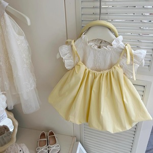 Tongxingyuan Baby Girls Summer Dress Set Cotton Lace Two Piece Princess Outfit Solid Color Thin Fabric Kids Clothing - Product Image 3