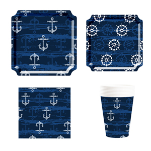 Juego de Vajilla de Papel con Temática de Navegación Azul Oscuro Personalizado DAMAI para Fiesta de Cumpleaños Infantil - Product Image 3