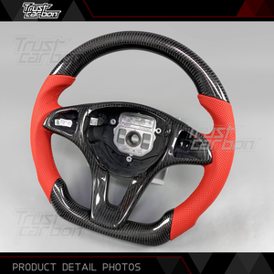 พวงมาลัยคาร์บอนไฟเบอร์มีที่จับสีแดงสำหรับรถเบนซ์ C63 C คลาส2015-2018 C200L C260 C260L C300 C200 <span class=keywords><strong>CLA</strong></span> - Product Image 3