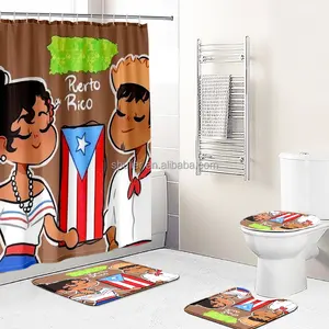 Puerto Rico Vlag Zee Waterdicht Badkamer Badgordijn Voor Badkamer, Badkuipdecor