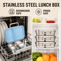 Boîte à bento pour enfants en acier inoxydable 304, mignonne, chauffable au micro-ondes, sans BPA, de qualité alimentaire, étanche, avec couvercle hermétique, 2 compartiments