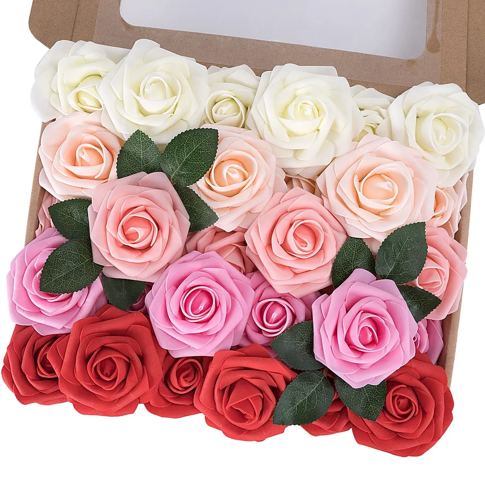 8 CM White Pink Roses Artificial Flowers 25pcs Real Touch Artificial Foam Roses Decoration DIY for Wedding Party Home Decoration