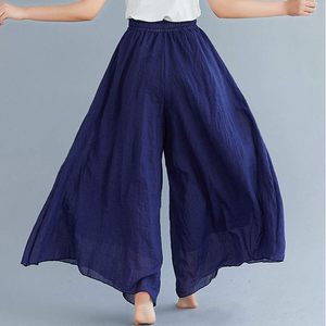 <b>Women's</b> Pull-On Elastic Waist Wide Leg Linen Cotton Palazzo Pants <b>Culottes</b> High Waist Breathable Flowy Pants - Product Image 5