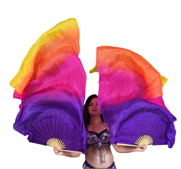 1,8 m Frauen Bauchtanz Leistung Seiden schleier Starke Bambus Flow Kostüm Zubehör Großhandel Tänzer Bühnenshow Requisiten Regenbogen