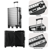 Valise en aluminium avec serrure TSA, poignée à 3 positions, roues lisses à double roulement, coins rivetés, séparateurs ajustables, design classique et élégant, coque rigide