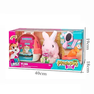 Children's Plush Toys Electric Plush Rabbit with Basket Radish Mirror Comb Three-color Mixed Plush Toy Plush Pet of Rabbit