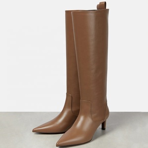 Large Size 46 Solid Wide Fit Women's Knee High Boots Ladies Low Heels <b>Shoes</b> Pointed Toe on Long Booties - Product Image 5