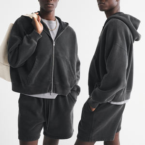 Kingsen 100% Cotton Washed <b>Zip</b>-<b>Up</b> <b>Hoodie</b> with Vintage Double Pockets and Custom Embroidery Winter Men's - Product Image 1