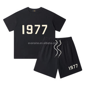 Ensemble de vêtements pour enfants High Street personnalisable, style Fear of God, t-shirt imprimé 1977 et short pour garçons, tenue décontractée quotidienne - Product Image 4