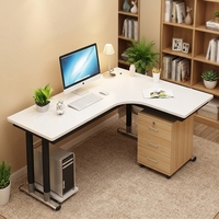 Bureau de direction moderne en forme de L, blanc, grand bureau en bois, poste de travail informatique avec tiroirs, meubles