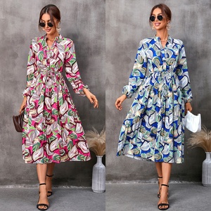 Women Longo Para Dama <strong>Boho</strong> <strong>Chic</strong> Printed Pleated Dress Casual Largos Para Mujer Elegantes Vestidos - Product Image 4