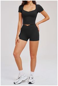 Ensemble de yoga pour femme : Crop top col en V et Leggings taille haute croisée, motif Gingham, effet seconde peau, effet push-up fessier, en Nylon Spandex, pour le sport et le fitness - Product Image 6