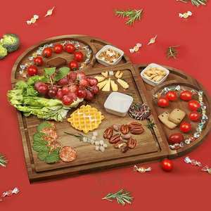 Exquisite Birthday Wedding Gift Extra Large Heart Shape Magnetic Acacia Wood Eco-Friendly Charcuterie <b>Cheese</b> Board <b>Set</b> Serving - Product Image 1