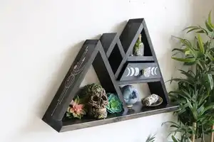 Gothic Style Wall Wood Floating Mountain Shelf Crystal Display Holder Triangle Art Geometric 2 Peak Rack