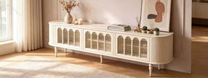 Mueble para TV y Cómoda Alta de Madera de Teca Estilo Moderno de Mediados de Siglo con Patas Cromadas, Consola Multimedia para Sala de Estar - Product Image 2