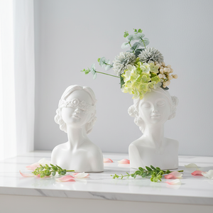 Vase de <span class=keywords><strong>visage</strong></span> en céramique blanche moderne tête de femme <span class=keywords><strong>pot</strong></span> de fleur conteneur pour la décoration de table - Product Image 1