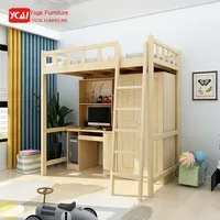 Lit mezzanine moderne en pin massif avec bureau inférieur pour dortoir, école, hôpital, chambre à coucher, adolescents
