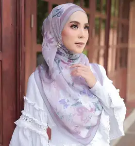 2023 New Design Malaysia Bawal Cotton Tudung Cotton Voile Printed Hijab Square Neat Scarf