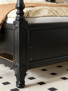 Cadre de lit king size traditionnel en bois avec tête de lit capitonnée arquée et design en tissu de style rond - Product Image 3