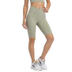 Nuevos <span class=keywords><strong>Leggings</strong></span> Deportivos de Yoga con Cintura Cruzada, Bolsillos Laterales Dobles, Línea en T, Alta Elasticidad, Levanta Glúteos, Shorts de Cinco Minutos para Gimnasio, Yoga - Product Image 1