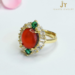 Anelli di ambra ciliegia di alta qualità alla moda pietre preziose placcate in oro anelli di diamanti pietra naturale ambra anelli pieni di Zirconia - Product Image 6