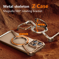 Étui magnétique pour téléphone en aluminium sans cadre Z pour iPhone 13 14 15 16 Pro Max avec protection à 360° ° Étui de téléphone portable avec support rotatif