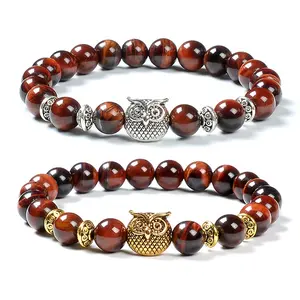 F106 Piedra Natural Ojo de Tigre mujeres hombres cuentas joyería búho encanto pulsera mujeres