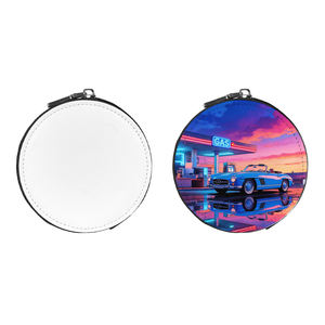 Porte-monnaie rond en cuir à sublimation double face, personnalisable, pochette zippée portable pour pièces de monnaie, écouteurs, cadeaux personnalisés - Product Image 3