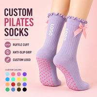 Chaussettes de Pilates personnalisées pour femmes, avec volants et nœuds décoratifs, antidérapantes, douces, respirantes, pour le yoga, la barre et la danse